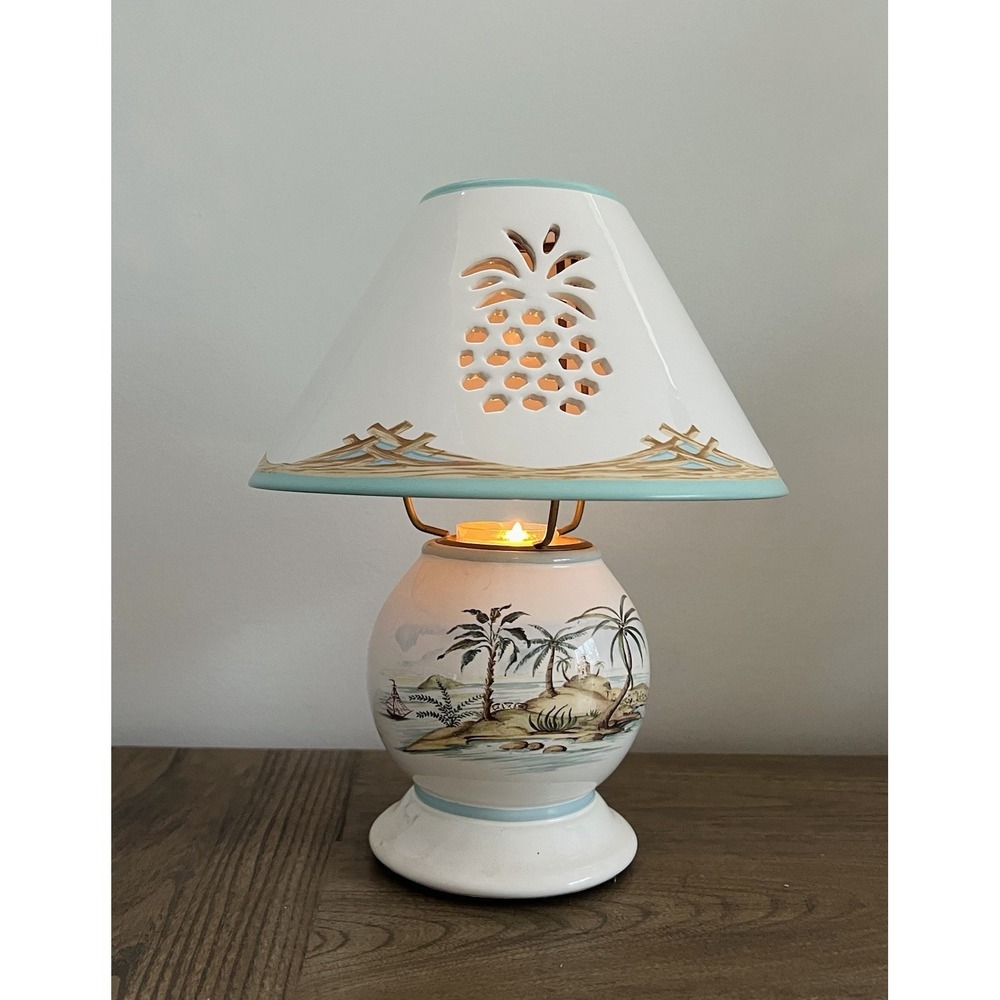 Lenox British Colonial Candle Lamp Pineapple Coastal Ceramic Round Home Decor